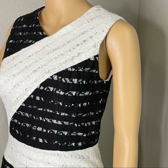 BCBG MAXAZRIA Dalia Black and White Sleeveless Dress with Asymmetrical Hem Sz 2 - Picture 4 of 14